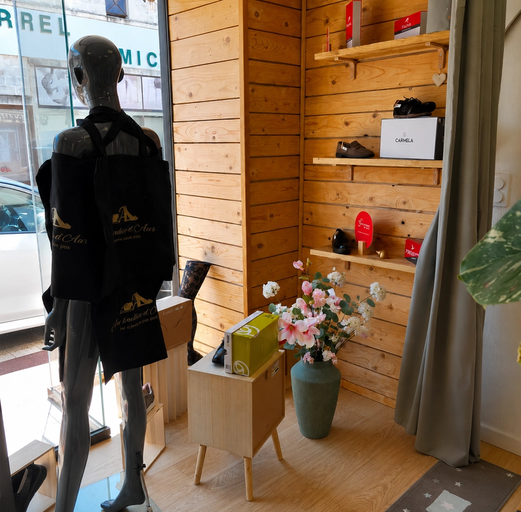 Intérieur de la boutique de chaussures à Ruelle-sur-Touvre chez Au Soulier d’Aur