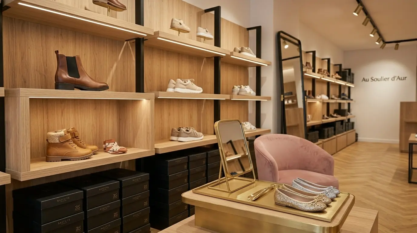 Présentation des collections dans la boutique de chaussures à Ruelle-sur-Touvre